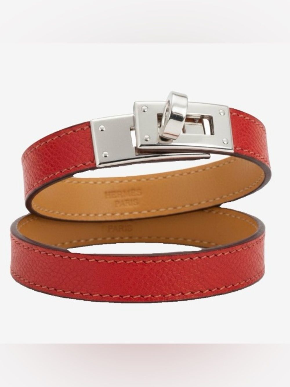 🛍️Hermes Authentic Red Leather Kelly Double Tour Bracelet with Silver Hardware